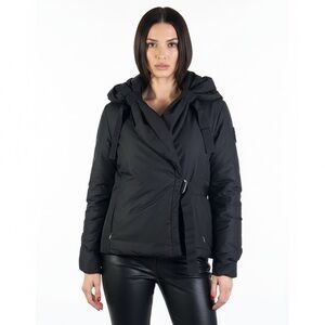 BANDOLERA BLACK PUFFER JACKET HOODED BELTED WOMAN 12